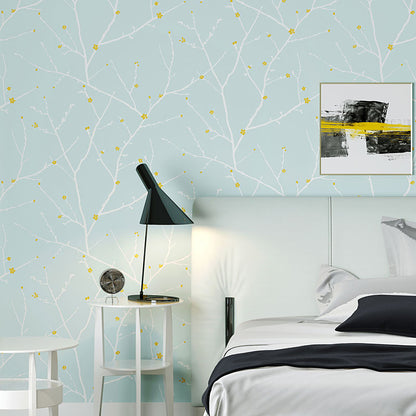 Countryside Wall Covering in Soft Color Branch Wallpaper Roll, 20.5-inch x 33-foot Light Blue Clearhalo 'Country wall decor' 'Rustic' 'Wallpaper' Wall Decor' 1062251