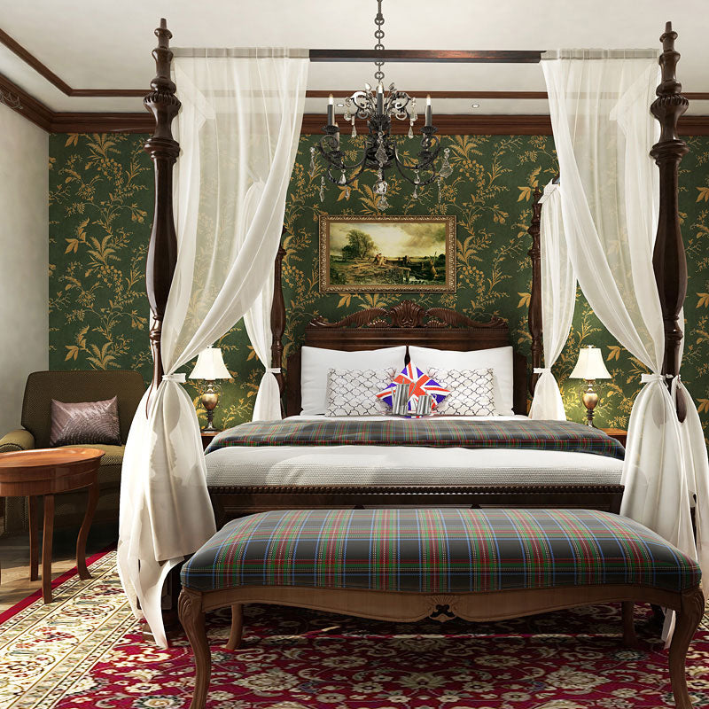 Garden Leaves Wallpaper Roll for Bedroom Decor Plants Wall Covering in Dark Green, 33 ft. x 20.5 in Clearhalo 'Country wall decor' 'Rustic' 'Wallpaper' Wall Decor' 1062275