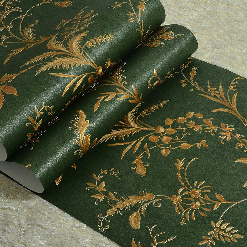 Garden Leaves Wallpaper Roll for Bedroom Decor Plants Wall Covering in Dark Green, 33 ft. x 20.5 in Clearhalo 'Country wall decor' 'Rustic' 'Wallpaper' Wall Decor' 1062276