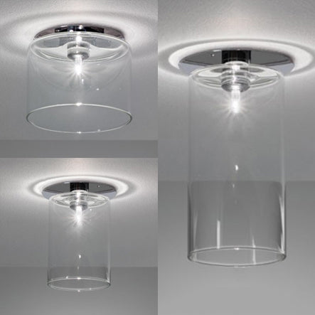 Cylinder Flush Mount Lighting Modernist Clear Glass 1 Light Nickle Flush Mount Ceiling Fixture, 3"/4"/5.5" Wide Clearhalo 'Ceiling Lights' 'Close To Ceiling Lights' 'Close to ceiling' 'Glass shade' 'Glass' 'Semi-flushmount' Lighting' 106228