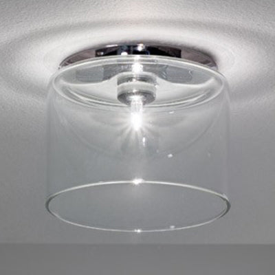 Cylinder Flush Mount Lighting Modernist Clear Glass 1 Light Nickle Flush Mount Ceiling Fixture, 3"/4"/5.5" Wide Clear 5.5" Clearhalo 'Ceiling Lights' 'Close To Ceiling Lights' 'Close to ceiling' 'Glass shade' 'Glass' 'Semi-flushmount' Lighting' 106229