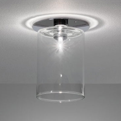 Cylinder Flush Mount Lighting Modernist Clear Glass 1 Light Nickle Flush Mount Ceiling Fixture, 3"/4"/5.5" Wide Clear 4" Clearhalo 'Ceiling Lights' 'Close To Ceiling Lights' 'Close to ceiling' 'Glass shade' 'Glass' 'Semi-flushmount' Lighting' 106230