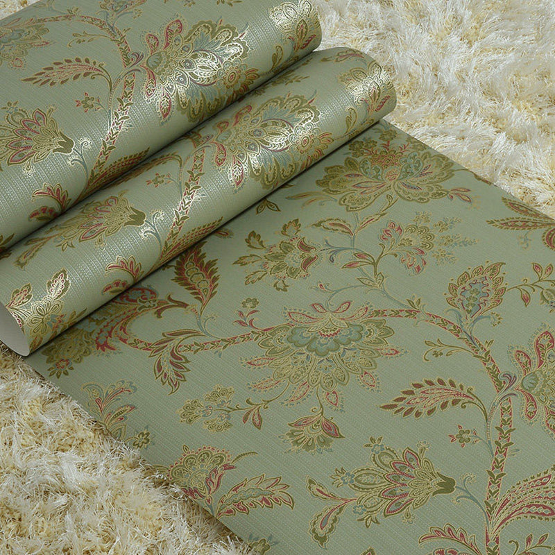 Entwined Blossoms Wallpaper Roll 33 ft. x 20.5 in Wall Covering for Bedroom in Grey and Green Clearhalo 'Country wall decor' 'Rustic' 'Wallpaper' Wall Decor' 1062309