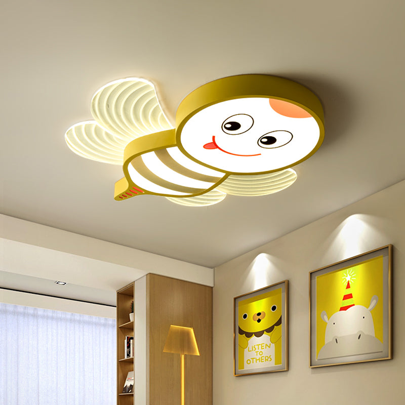 Cartoon Bee Shape Flushmount Lighting Acrylic LED Bedroom Flush Mount Fixture in White/Pink/Yellow