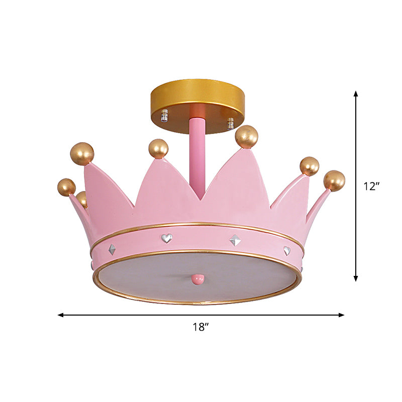 Pink Finish Crown Shaped Semi Flush Light Cartoon LED Metallic Flush Mounted Lamp Fixture - Clearhalo - 'Ceiling Lights' - 'Close To Ceiling Lights' - 'Close to ceiling' - 'Semi-flushmount' - Lighting' - 1062356