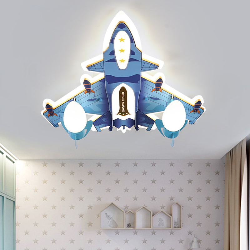 Aircraft-Shape Flush Mount Fixture Cartoon Acrylic LED Blue Flushmount Lighting with Bullet Frosted Glass Shade Clearhalo 'Ceiling Lights' 'Close To Ceiling Lights' 'Close to ceiling' 'Flush mount' Lighting' 1062358