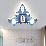 Aircraft-Shape Flush Mount Fixture Cartoon Acrylic LED Blue Flushmount Lighting with Bullet Frosted Glass Shade Clearhalo 'Ceiling Lights' 'Close To Ceiling Lights' 'Close to ceiling' 'Flush mount' Lighting' 1062358