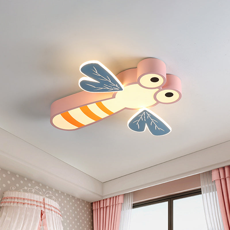Dragonfly Shape Bedroom Flushmount Light Acrylic LED Cartoon Flush Mount Ceiling Lamp in Pink/Yellow