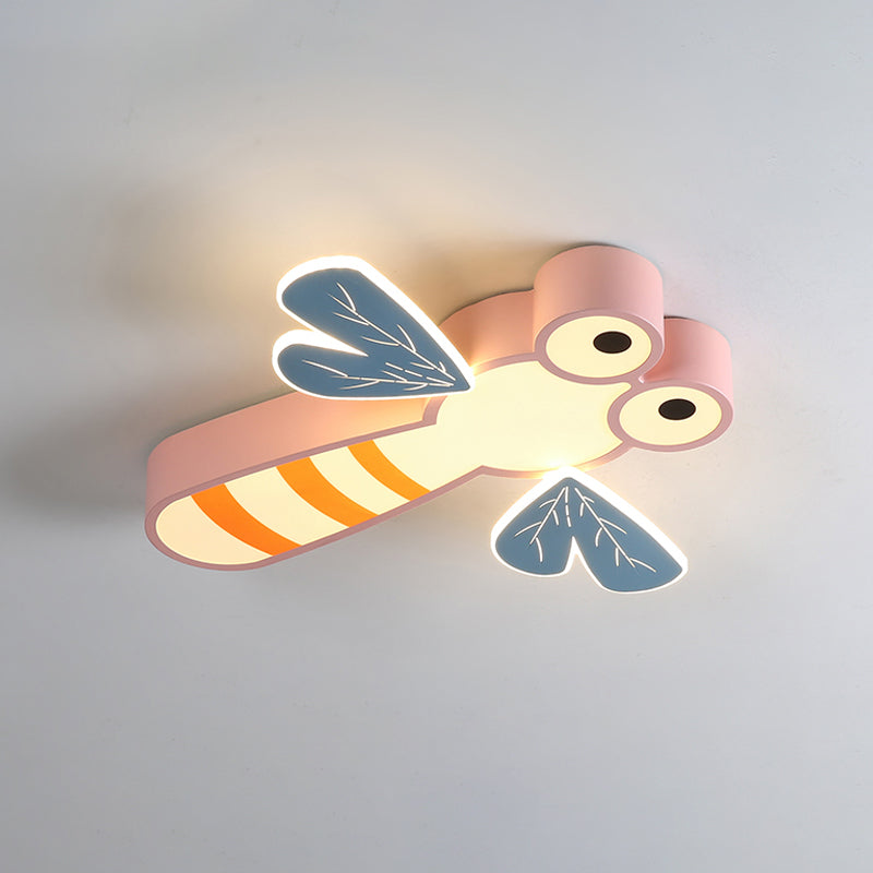 Dragonfly Shape Bedroom Flushmount Light Acrylic LED Cartoon Flush Mount Ceiling Lamp in Pink/Yellow