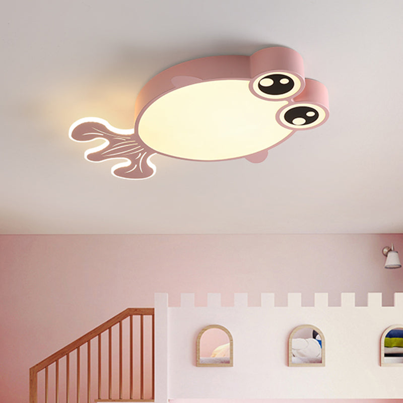 Acrylic Goldfish Flush Light Fixture Cartoon LED Flush Ceiling Lamp in Pink/Yellow for Kids Bedroom Pink Clearhalo 'Ceiling Lights' 'Close To Ceiling Lights' 'Close to ceiling' 'Flush mount' Lighting' 1062373