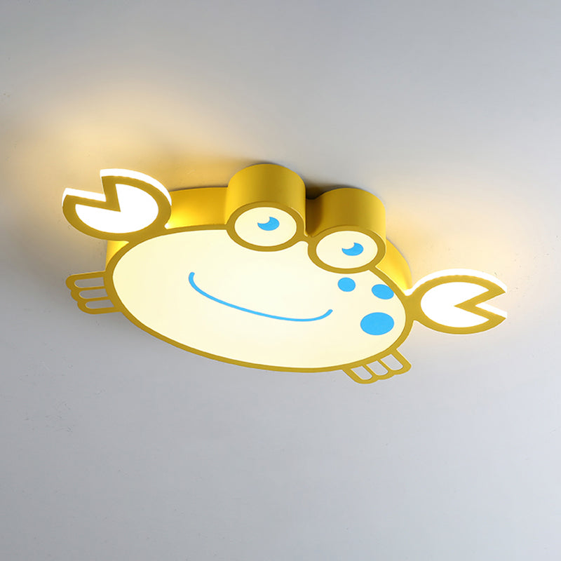 Yellow Finish Crab Shape Flush Mounted Light Cartoon LED Acrylic Flush Ceiling Lamp Fixture