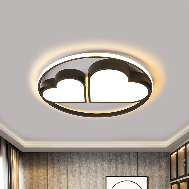 Nordic Style LED Flushmount with Acrylic Shade Black Finish Dual Loving Heart Ceiling Mounted Fixture