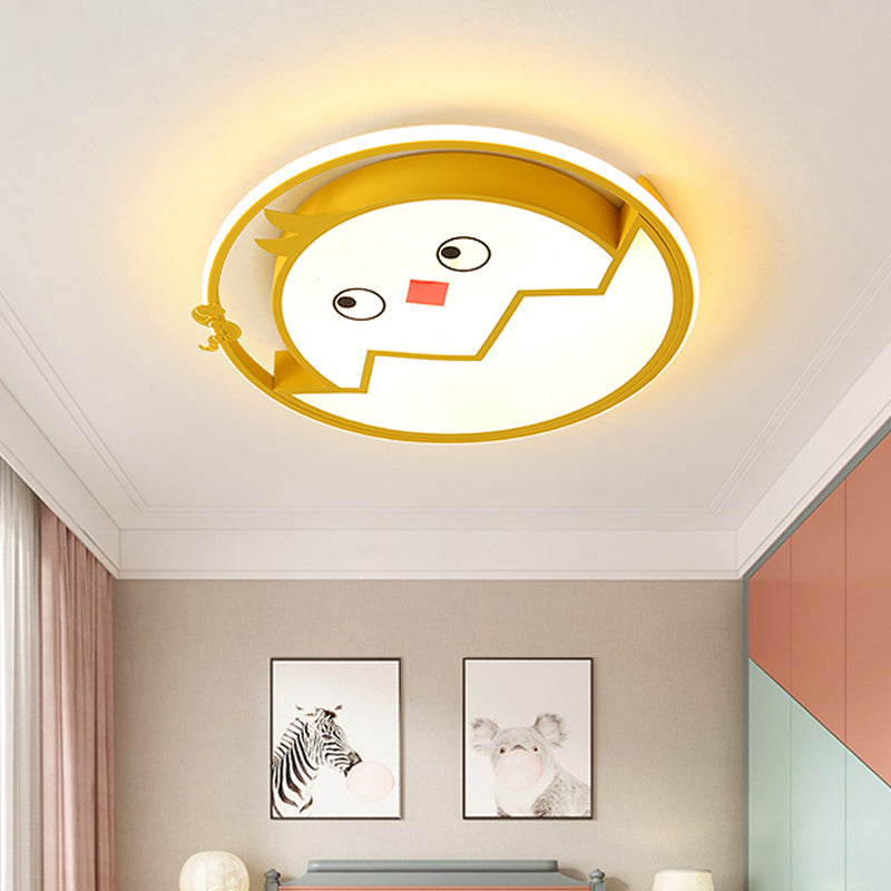 Broken Shell Chicken Flush Lamp Fixture Cartoon Acrylic LED Bedroom Flush Mount in Yellow, White/Warm Light