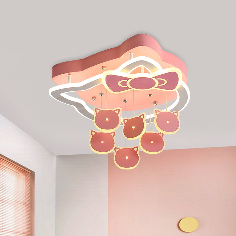 Pink Finish Cat Shape Flush Lighting Cartoon LED Acrylic Flush Mounted Lamp Fixture for Child Bedroom - Pink - Clearhalo - 'Ceiling Lights' - 'Close To Ceiling Lights' - 'Close to ceiling' - 'Flush mount' - Lighting' - 1062397