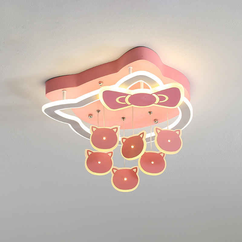 Pink Finish Cat Shape Flush Lighting Cartoon LED Acrylic Flush Mounted Lamp Fixture for Child Bedroom - Clearhalo - 'Ceiling Lights' - 'Close To Ceiling Lights' - 'Close to ceiling' - 'Flush mount' - Lighting' - 1062399