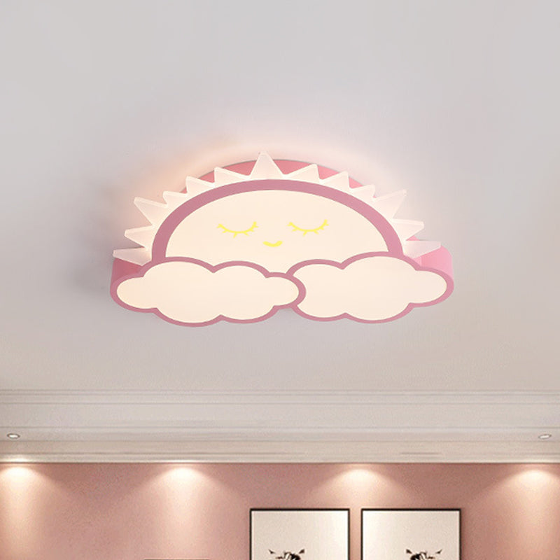Sun and Cloud Kids Room Ceiling Flush Mount Acrylic LED Nordic Flush Light Fixture in Yellow/Blue/Pink Pink Clearhalo 'Ceiling Lights' 'Close To Ceiling Lights' 'Close to ceiling' 'Flush mount' Lighting' 1062405