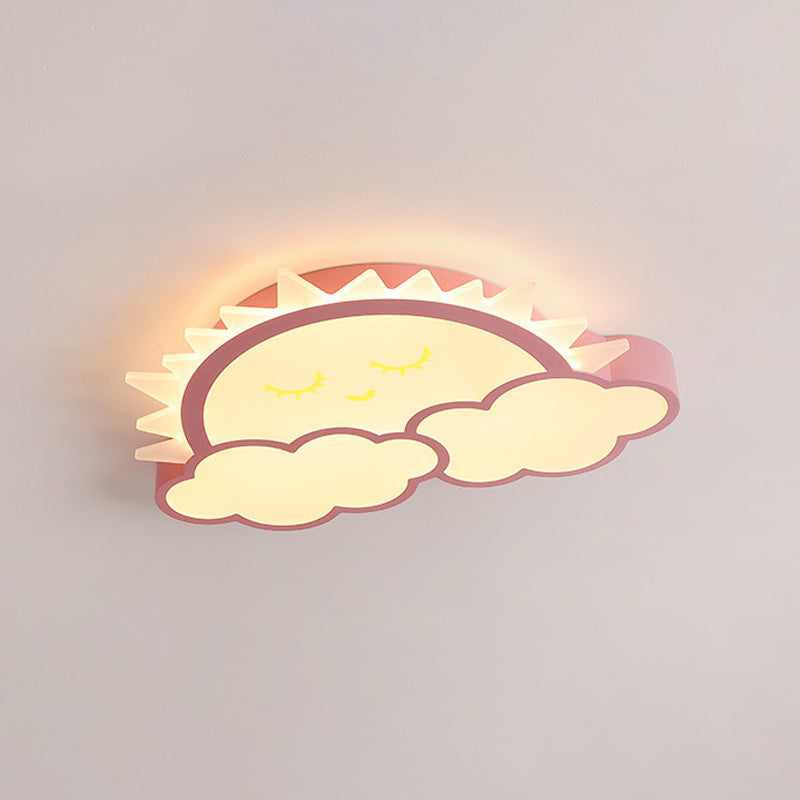 Sun and Cloud Kids Room Ceiling Flush Mount Acrylic LED Nordic Flush Light Fixture in Yellow/Blue/Pink Clearhalo 'Ceiling Lights' 'Close To Ceiling Lights' 'Close to ceiling' 'Flush mount' Lighting' 1062407