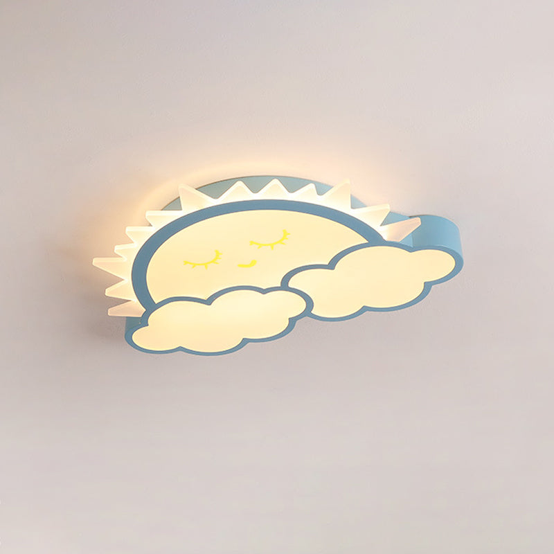 Sun and Cloud Kids Room Ceiling Flush Mount Acrylic LED Nordic Flush Light Fixture in Yellow/Blue/Pink Clearhalo 'Ceiling Lights' 'Close To Ceiling Lights' 'Close to ceiling' 'Flush mount' Lighting' 1062412