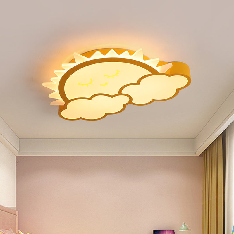 Sun and Cloud Kids Room Ceiling Flush Mount Acrylic LED Nordic Flush Light Fixture in Yellow/Blue/Pink Clearhalo 'Ceiling Lights' 'Close To Ceiling Lights' 'Close to ceiling' 'Flush mount' Lighting' 1062414
