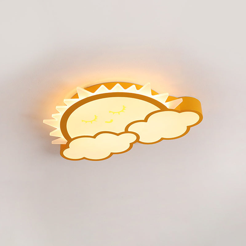 Sun and Cloud Kids Room Ceiling Flush Mount Acrylic LED Nordic Flush Light Fixture in Yellow/Blue/Pink Clearhalo 'Ceiling Lights' 'Close To Ceiling Lights' 'Close to ceiling' 'Flush mount' Lighting' 1062416