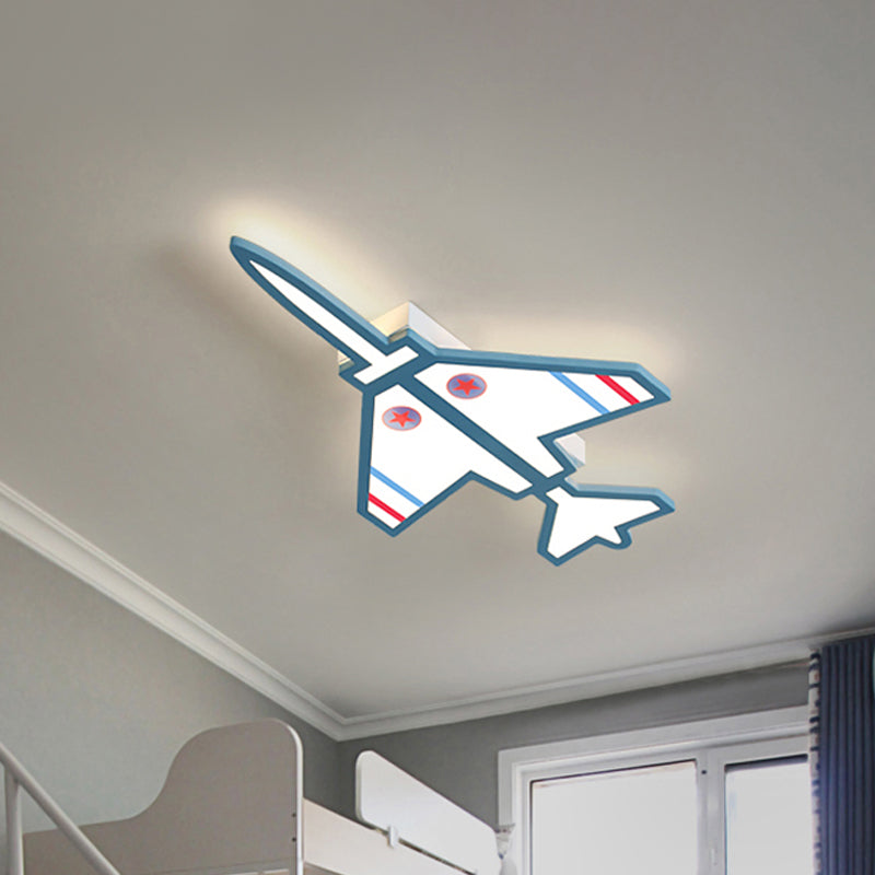 White/Blue Finish Airplane Shape Flush Lighting Cartoon LED Acrylic Flush Mounted Lamp Fixture for Kids Bedroom Clearhalo 'Ceiling Lights' 'Close To Ceiling Lights' 'Close to ceiling' 'Flush mount' Lighting' 1062418