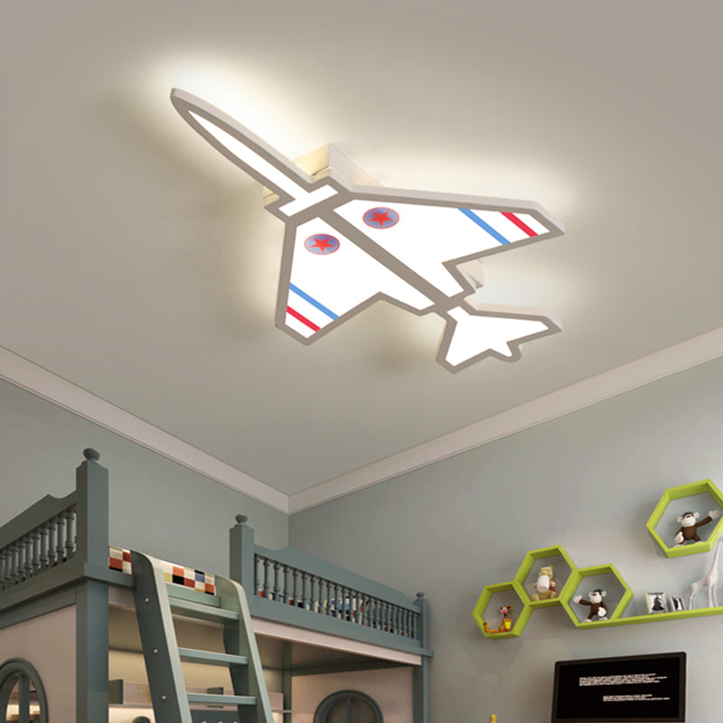 White/Blue Finish Airplane Shape Flush Lighting Cartoon LED Acrylic Flush Mounted Lamp Fixture for Kids Bedroom Clearhalo 'Ceiling Lights' 'Close To Ceiling Lights' 'Close to ceiling' 'Flush mount' Lighting' 1062422