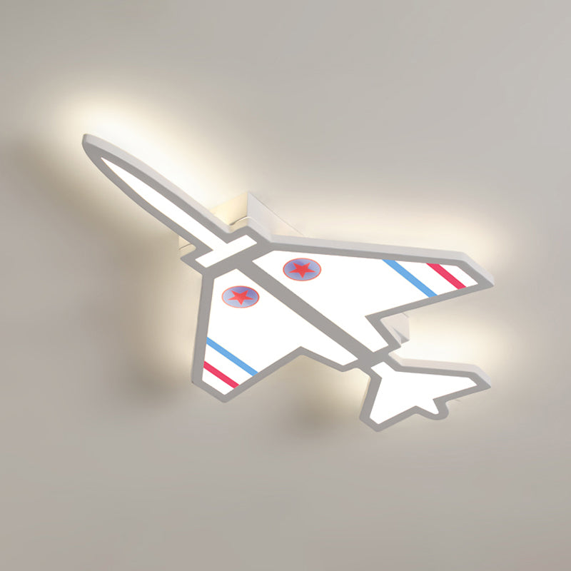 White/Blue Finish Airplane Shape Flush Lighting Cartoon LED Acrylic Flush Mounted Lamp Fixture for Kids Bedroom Clearhalo 'Ceiling Lights' 'Close To Ceiling Lights' 'Close to ceiling' 'Flush mount' Lighting' 1062424