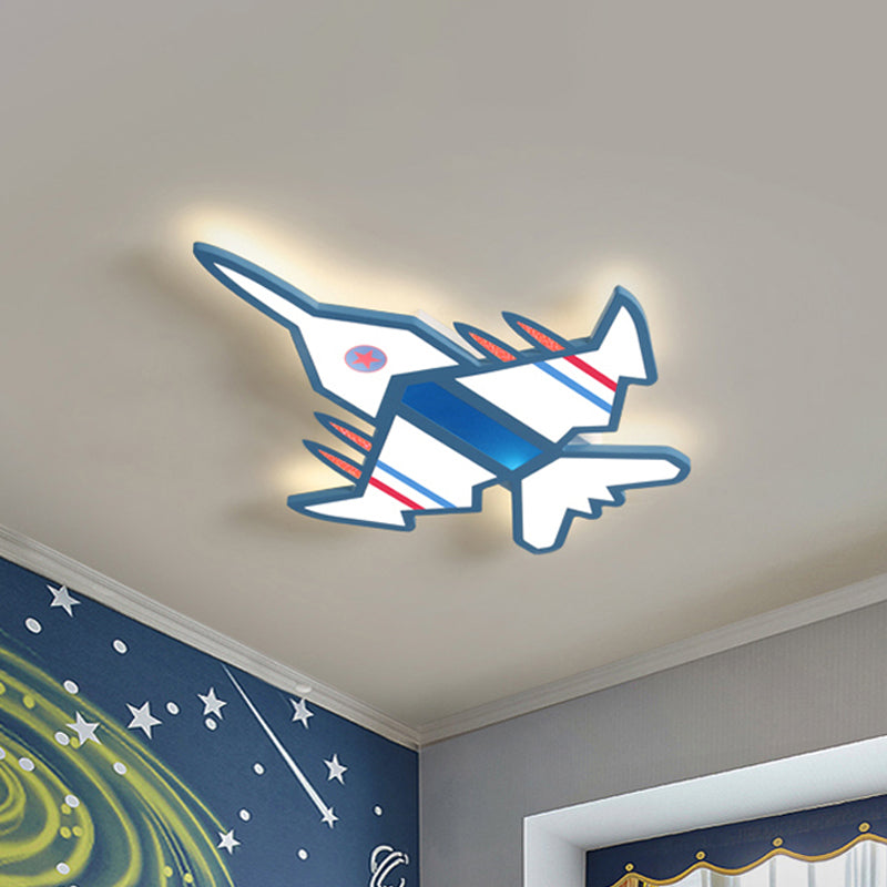 Acrylic Aircraft-Shape Ceiling Flush Cartoon LED Flush Mount Fixture in White/Blue for Boy Bedroom Clearhalo 'Ceiling Lights' 'Close To Ceiling Lights' 'Close to ceiling' 'Flush mount' Lighting' 1062426