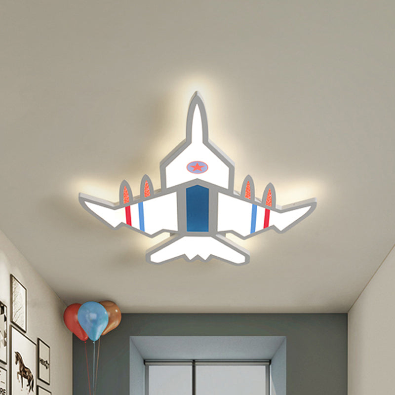 Acrylic Aircraft-Shape Ceiling Flush Cartoon LED Flush Mount Fixture in White/Blue for Boy Bedroom White Clearhalo 'Ceiling Lights' 'Close To Ceiling Lights' 'Close to ceiling' 'Flush mount' Lighting' 1062429