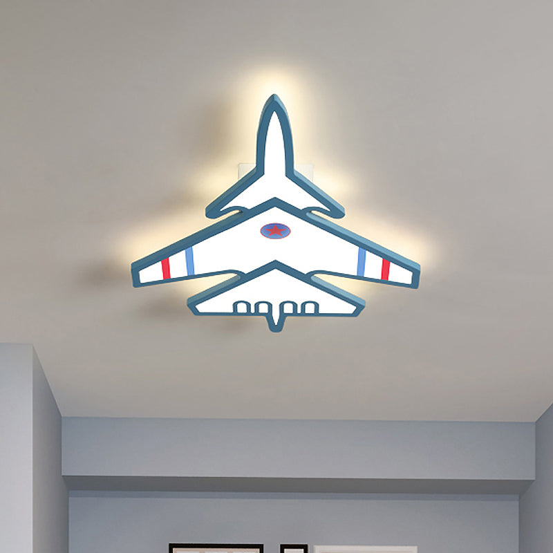 Cartoon Aircraft Flush Mount Lighting Acrylic LED Kid-Bedroom Flush Ceiling Lamp in White/Blue