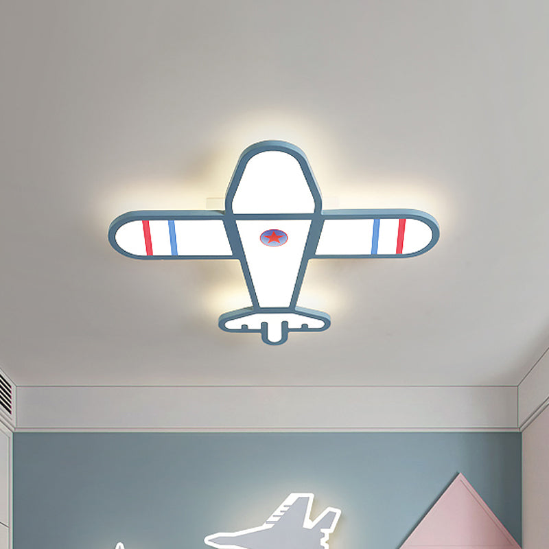 Plane Shaped Flushmount Light Cartoon Acrylic LED Bedroom Flush Mounted Lamp in White/Blue - Blue - Clearhalo - 'Ceiling Lights' - 'Close To Ceiling Lights' - 'Close to ceiling' - 'Flush mount' - Lighting' - 1062446
