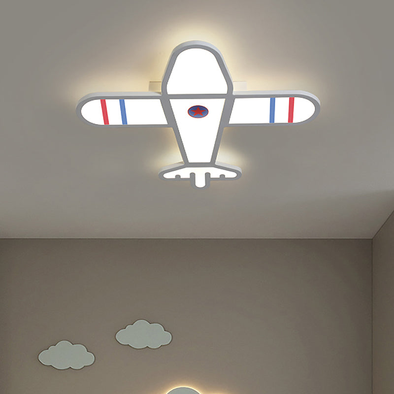 Plane Shaped Flushmount Light Cartoon Acrylic LED Bedroom Flush Mounted Lamp in White/Blue - Clearhalo - 'Ceiling Lights' - 'Close To Ceiling Lights' - 'Close to ceiling' - 'Flush mount' - Lighting' - 1062451