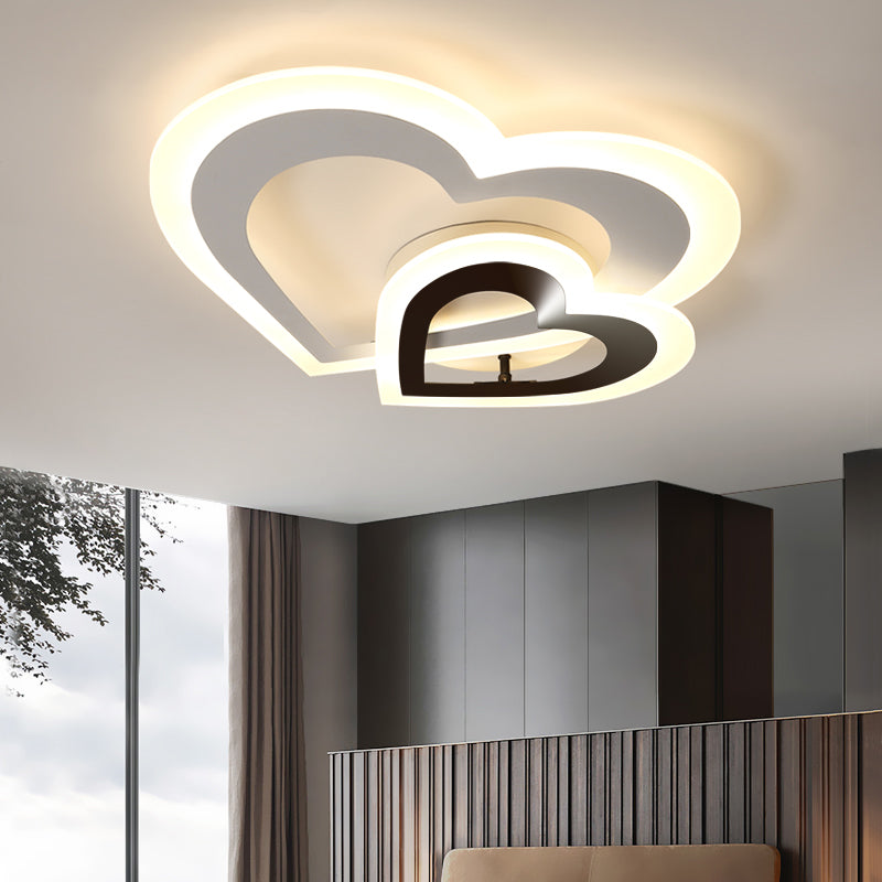 Loving Heart Acrylic Flush Lamp Fixture Nordic Style LED Black-White Flush Mount in White/Warm Light - Black-White - Clearhalo - 'Ceiling Lights' - 'Close To Ceiling Lights' - 'Close to ceiling' - 'Flush mount' - Lighting' - 1062466