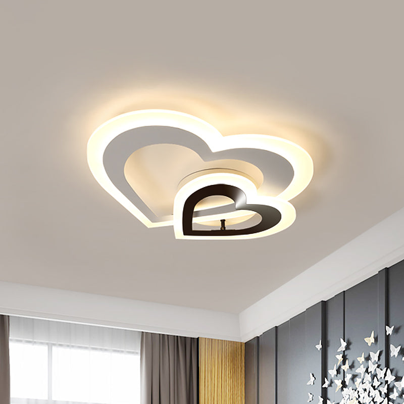 Loving Heart Acrylic Flush Lamp Fixture Nordic Style LED Black-White Flush Mount in White/Warm Light - Clearhalo - 'Ceiling Lights' - 'Close To Ceiling Lights' - 'Close to ceiling' - 'Flush mount' - Lighting' - 1062467