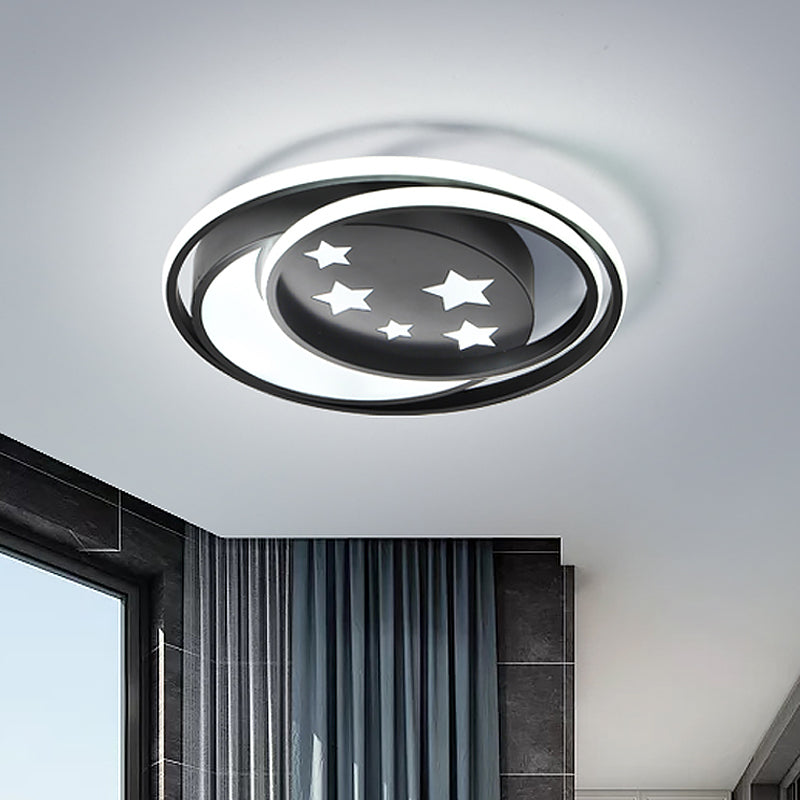 Black Finish Round Flush Mount Fixture Nordic LED Acrylic Flushmount Lighting with Star Pattern for Bedroom - Black - Clearhalo - 'Ceiling Lights' - 'Close To Ceiling Lights' - 'Close to ceiling' - 'Flush mount' - Lighting' - 1062470