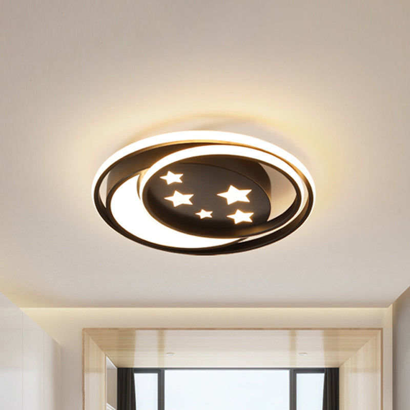 Black Finish Round Flush Mount Fixture Nordic LED Acrylic Flushmount Lighting with Star Pattern for Bedroom - Clearhalo - 'Ceiling Lights' - 'Close To Ceiling Lights' - 'Close to ceiling' - 'Flush mount' - Lighting' - 1062471