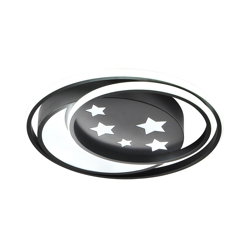 Black Finish Round Flush Mount Fixture Nordic LED Acrylic Flushmount Lighting with Star Pattern for Bedroom - Clearhalo - 'Ceiling Lights' - 'Close To Ceiling Lights' - 'Close to ceiling' - 'Flush mount' - Lighting' - 1062472