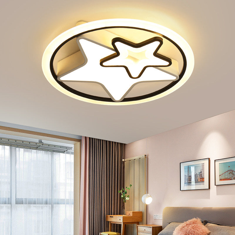 Dual Star Flush Lighting Nordic Acrylic LED Bedroom Ceiling Mounted Fixture in White and Black