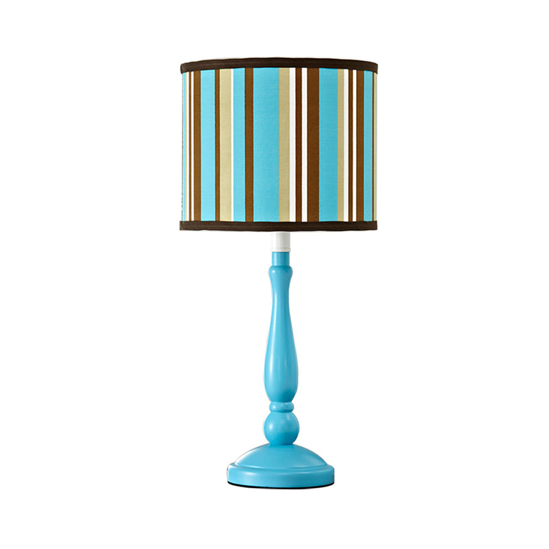 1 Bulb Bedroom Night Table Lamp Modern Blue Nightstand Light with Drum Fabric Shade Clearhalo 'Lamps' 'Table Lamps' Lighting' 1062545
