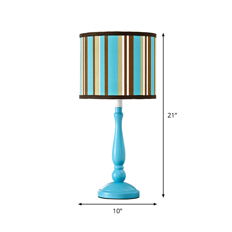 1 Bulb Bedroom Night Table Lamp Modern Blue Nightstand Light with Drum Fabric Shade Clearhalo 'Lamps' 'Table Lamps' Lighting' 1062546