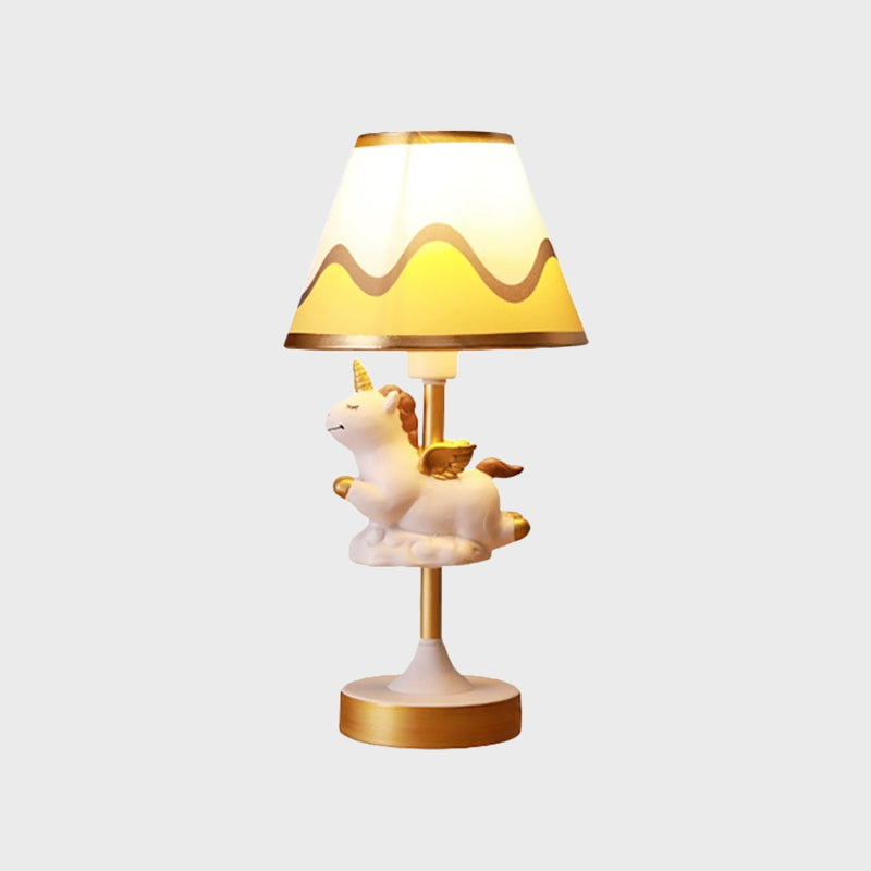 Cartoon 1 Light Table Lighting with Fabric Shade Conical Pink/Blue/Gold Unicorn Nightstand Lamp for Study Room Clearhalo 'Lamps' 'Table Lamps' Lighting' 1062549