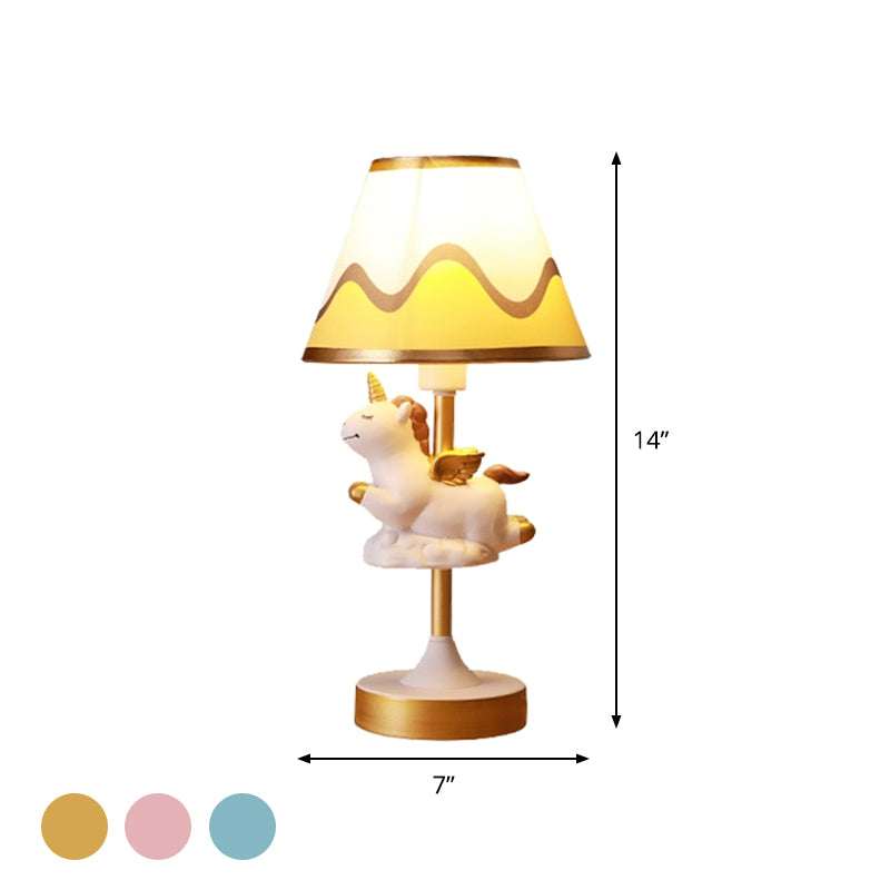 Cartoon 1 Light Table Lighting with Fabric Shade Conical Pink/Blue/Gold Unicorn Nightstand Lamp for Study Room Clearhalo 'Lamps' 'Table Lamps' Lighting' 1062550