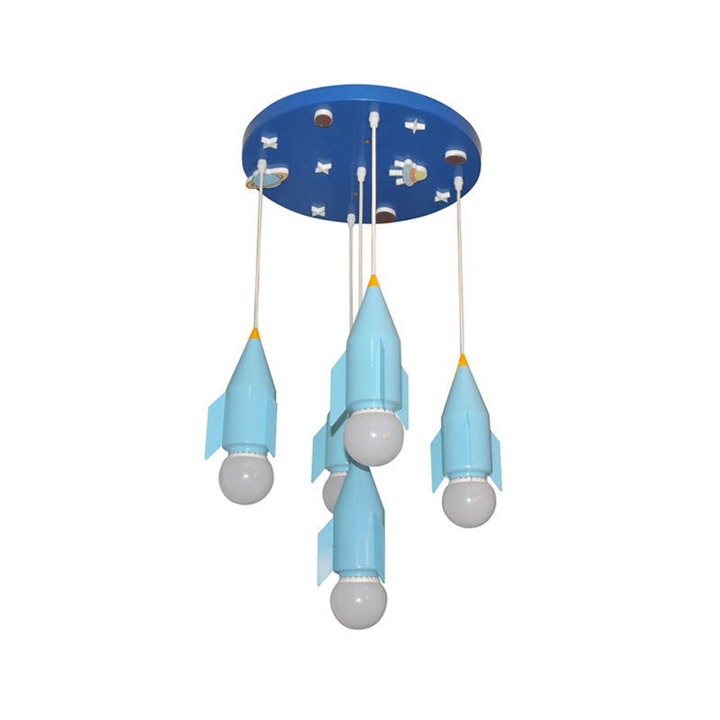 Metallic Rocket Shaped Cluster Pendant Light 5-Light Blue Finish Ceiling Suspension Lamp Clearhalo 'Ceiling Lights' 'Pendant Lights' 'Pendants' Lighting' 1062572