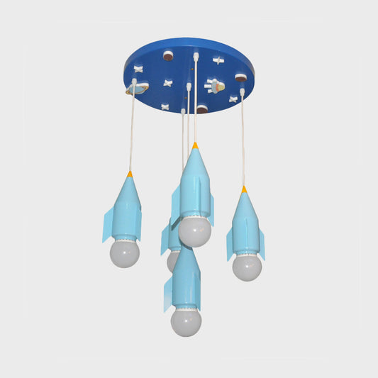 Metallic Rocket Shaped Cluster Pendant Light 5-Light Blue Finish Ceiling Suspension Lamp Clearhalo 'Ceiling Lights' 'Pendant Lights' 'Pendants' Lighting' 1062573