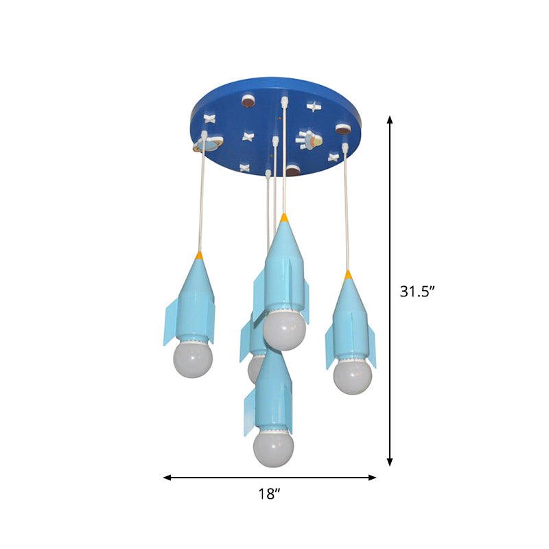 Metallic Rocket Shaped Cluster Pendant Light 5-Light Blue Finish Ceiling Suspension Lamp Clearhalo 'Ceiling Lights' 'Pendant Lights' 'Pendants' Lighting' 1062574