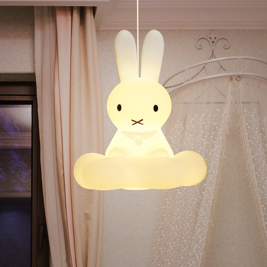1 Light Kids Room Pendulum Light Cartoon White Ceiling Hang Fixture with Rabbit and Cloud Plastic Shade Clearhalo 'Ceiling Lights' 'Pendant Lights' 'Pendants' Lighting' 1062575