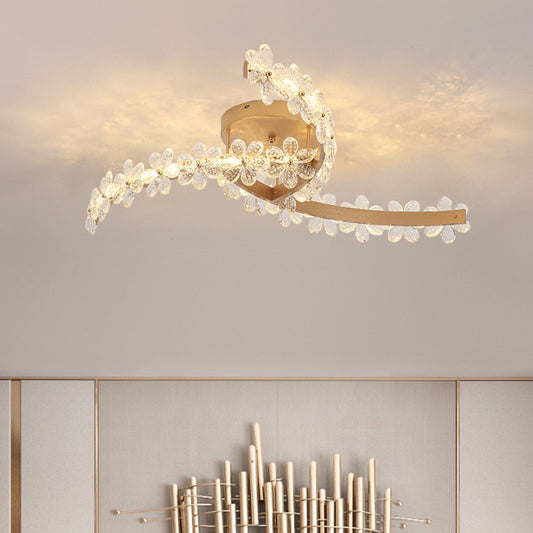 Flower Crystal Windmill Semi Mount Lighting Contemporary LED Gold Close to Ceiling Lamp Clearhalo 'Ceiling Lights' 'Close To Ceiling Lights' 'Close to ceiling' 'Semi-flushmount' Lighting' 1062592