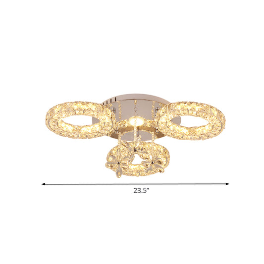 Nickel Hoop and Flower Semi Flush Lamp Modernist LED Crystal Close to Ceiling Lighting Clearhalo 'Ceiling Lights' 'Close To Ceiling Lights' 'Close to ceiling' 'Semi-flushmount' Lighting' 1062638