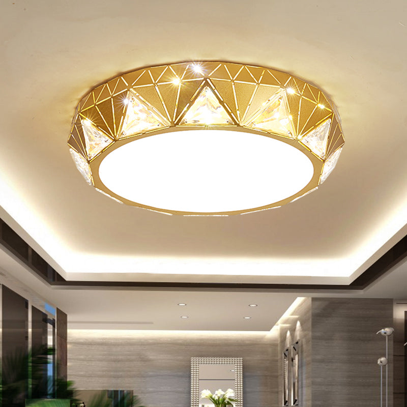 Gold Finish Geometric Drum Flush Mount Fixture Contemporary Triangle Crystal LED Ceiling Flush