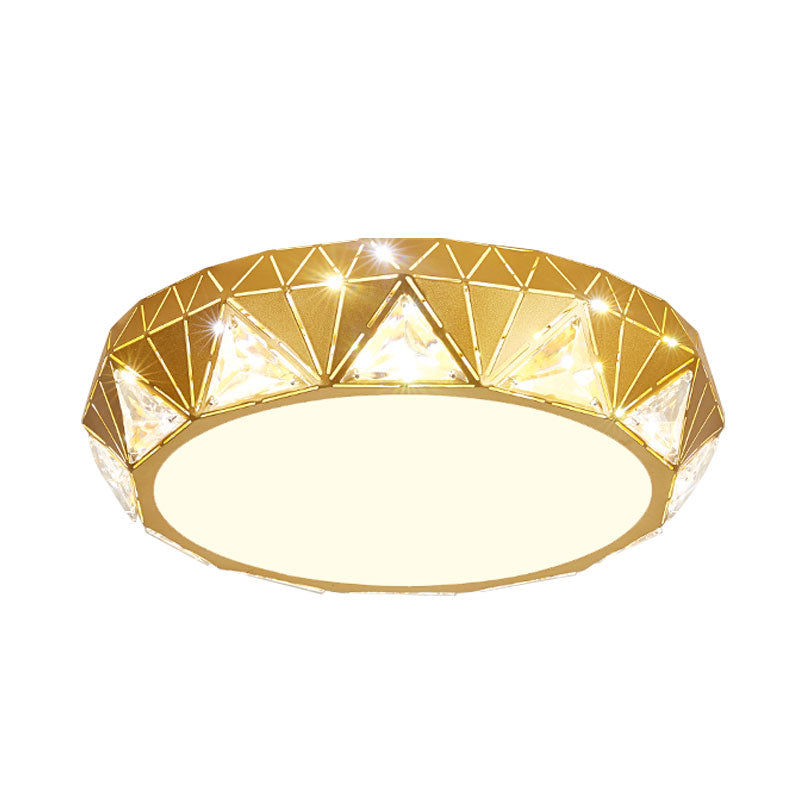 Gold Finish Geometric Drum Flush Mount Fixture Contemporary Triangle Crystal LED Ceiling Flush